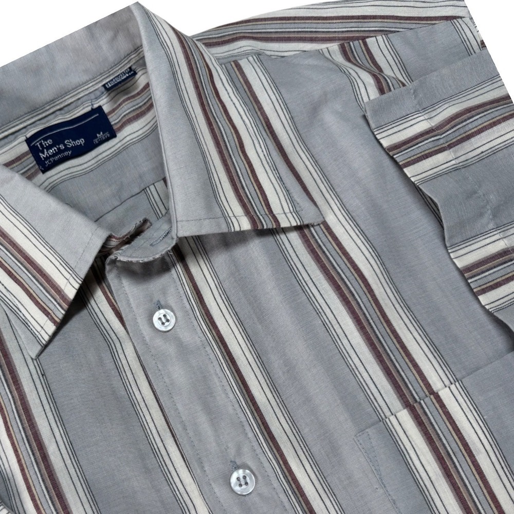 Vintage Retro Grandpacore The Men's Shop JCPenney Shirt Grey Striped Mens Medium